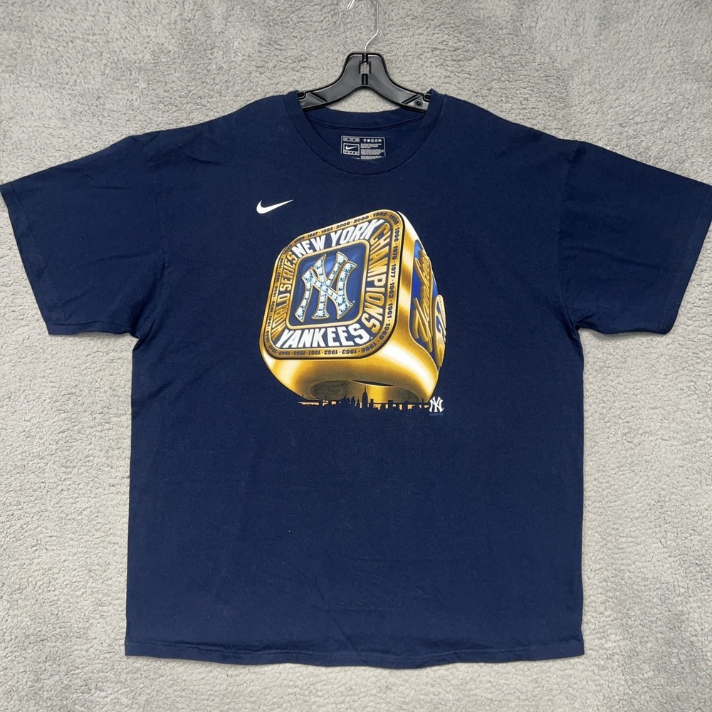 Nike New York Yankees T Shirt Men's 2XL XXL Blue‎ World Series Ring 2009 MLB Tee